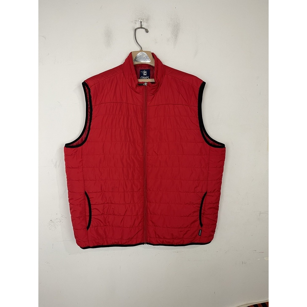 Chaps Mens Puffer Vest XXL‎ Red Zip Quilted  Sleeveless Jacket Holiday Christmas